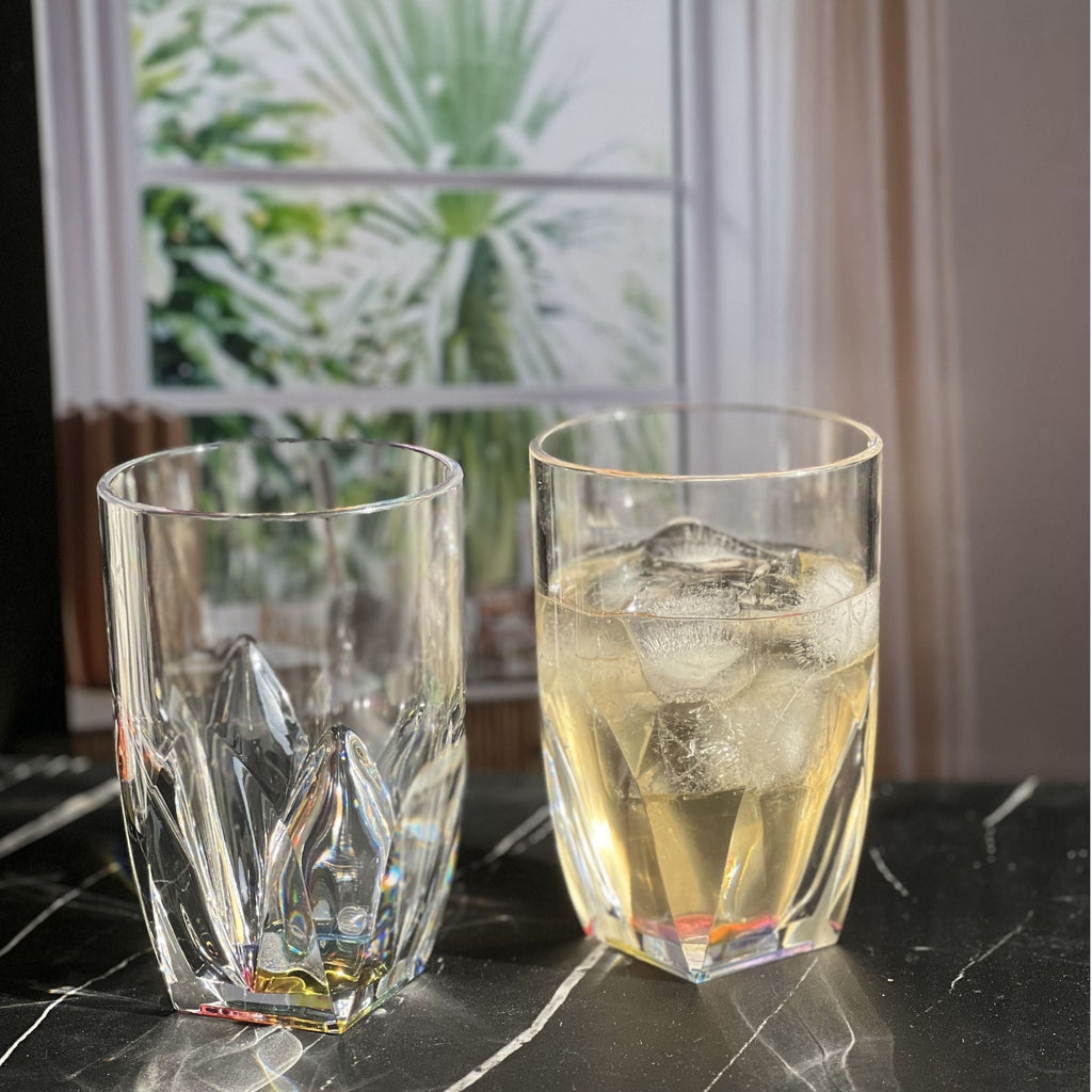 Rainbow Diamond Acrylic Glasses Drinking Set of 4 with Shatterproof Construction - Clear