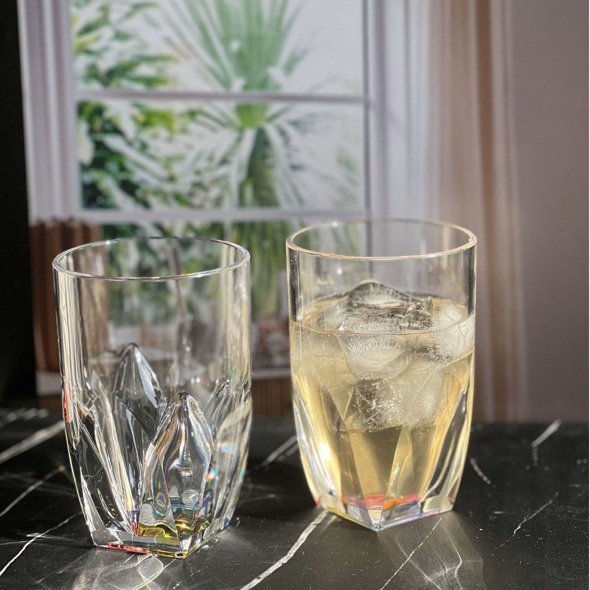 Rainbow Diamond Acrylic Glasses Drinking Set of 4 with Shatterproof Construction - Clear