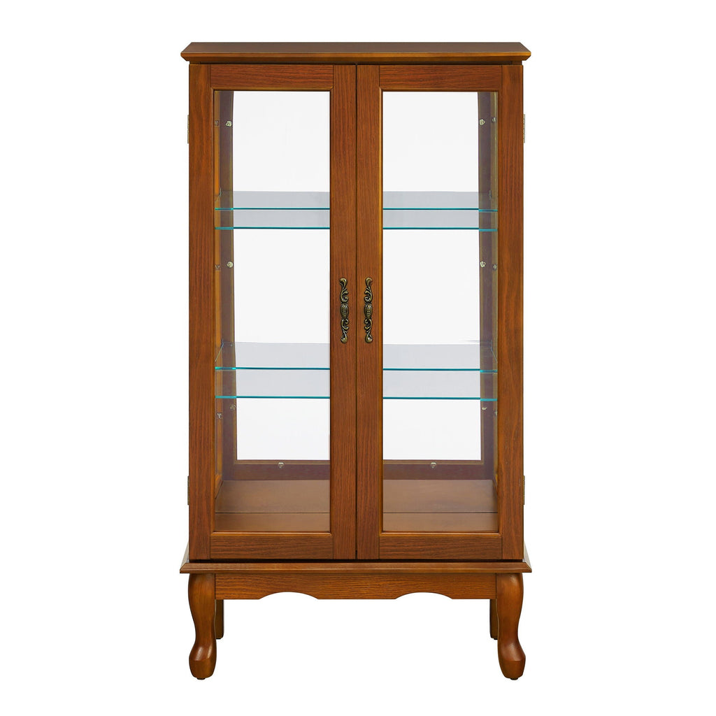 Lighted Curio Display Cabinet with Adjustable Shelves - Light Brown, Dark Brown, Dark Red