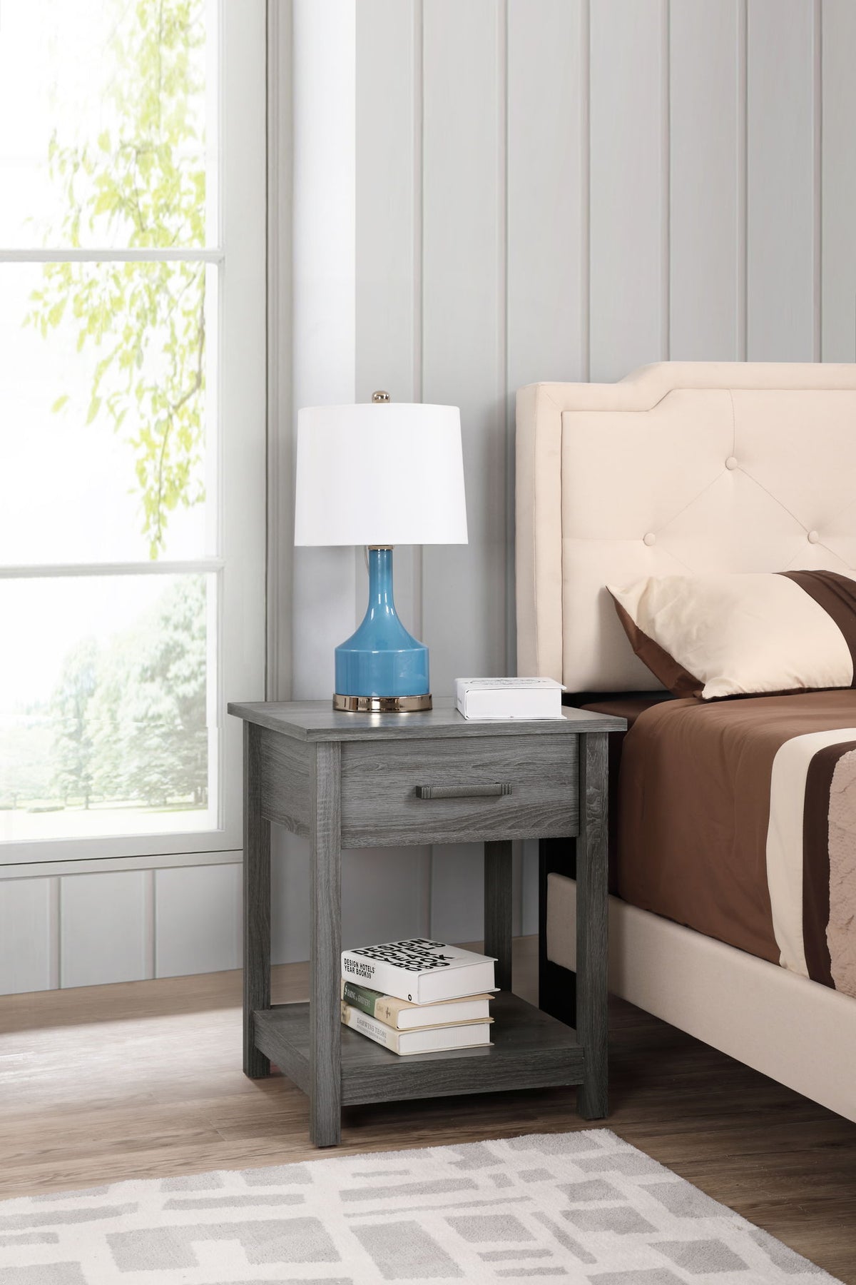 Accent Nightstand with Smooth Roller Drawer Glides - Gray, Light Brown, or Dark Brown