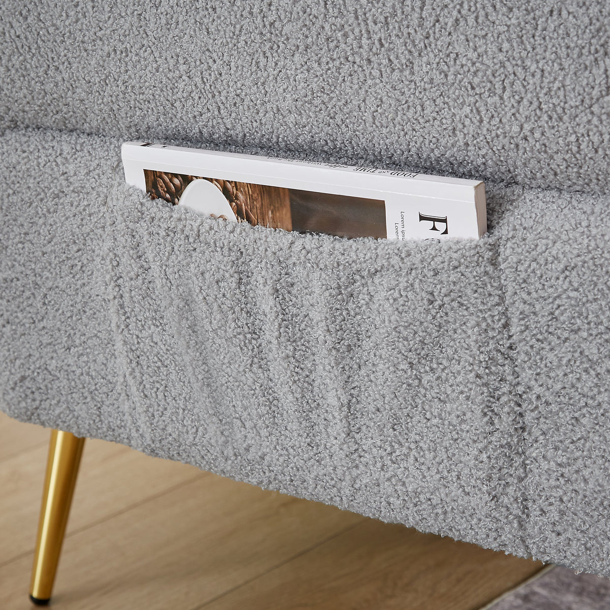Modern Teddy Upholstered Accent Loveseat Sofa with Side Pocket - White
