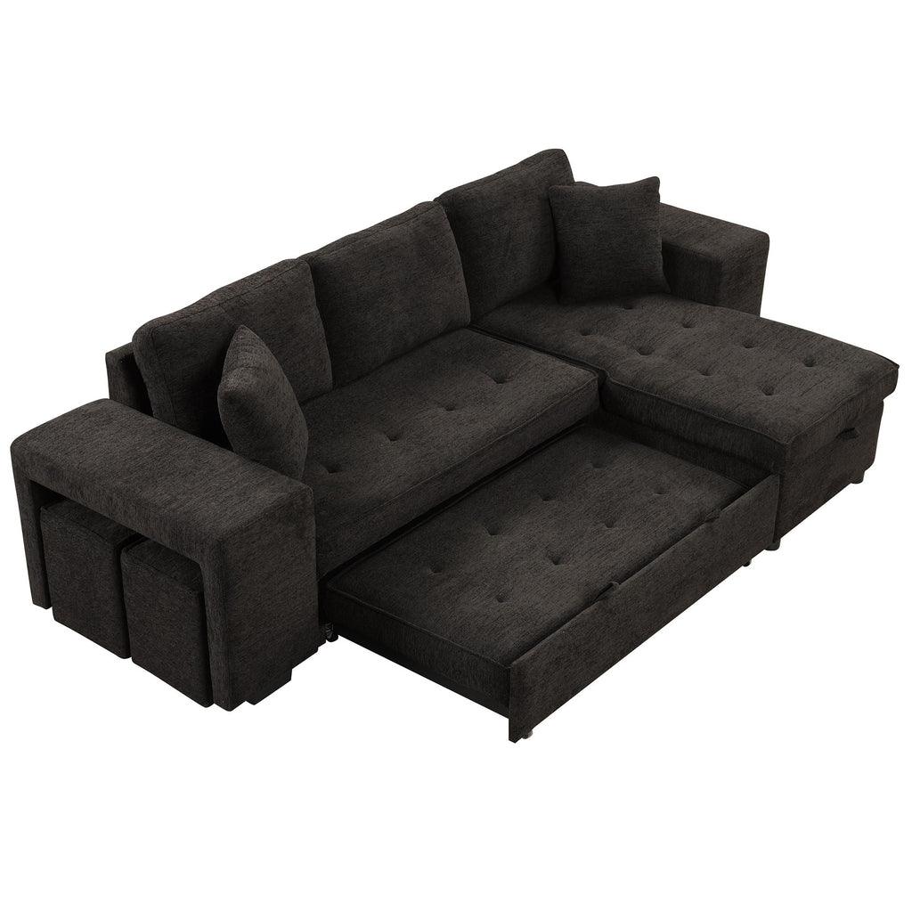 Reversible L-Shape Sleeper Sectional Sofa with Storage Chaise and 2 Stools - Multiple Colors