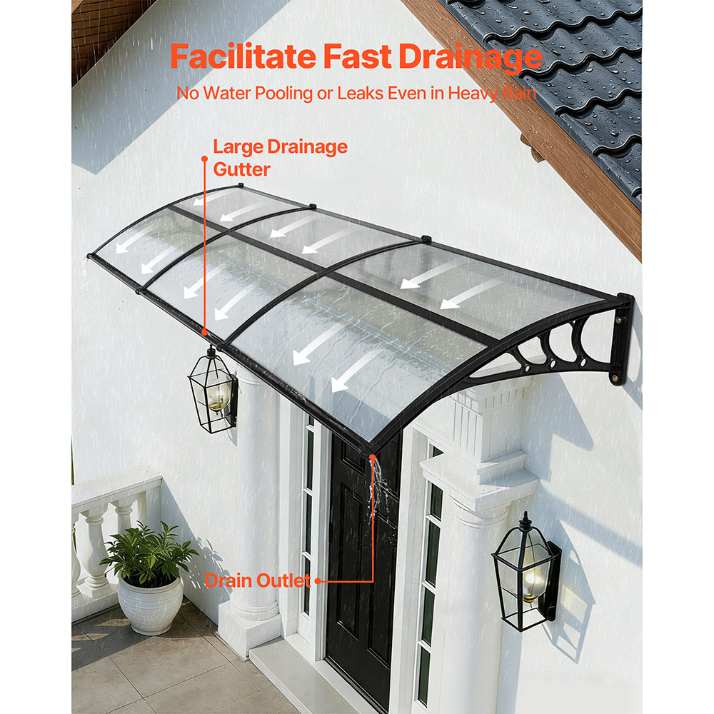 Exterior Front Door Awning with Drainage and ABS Bracket