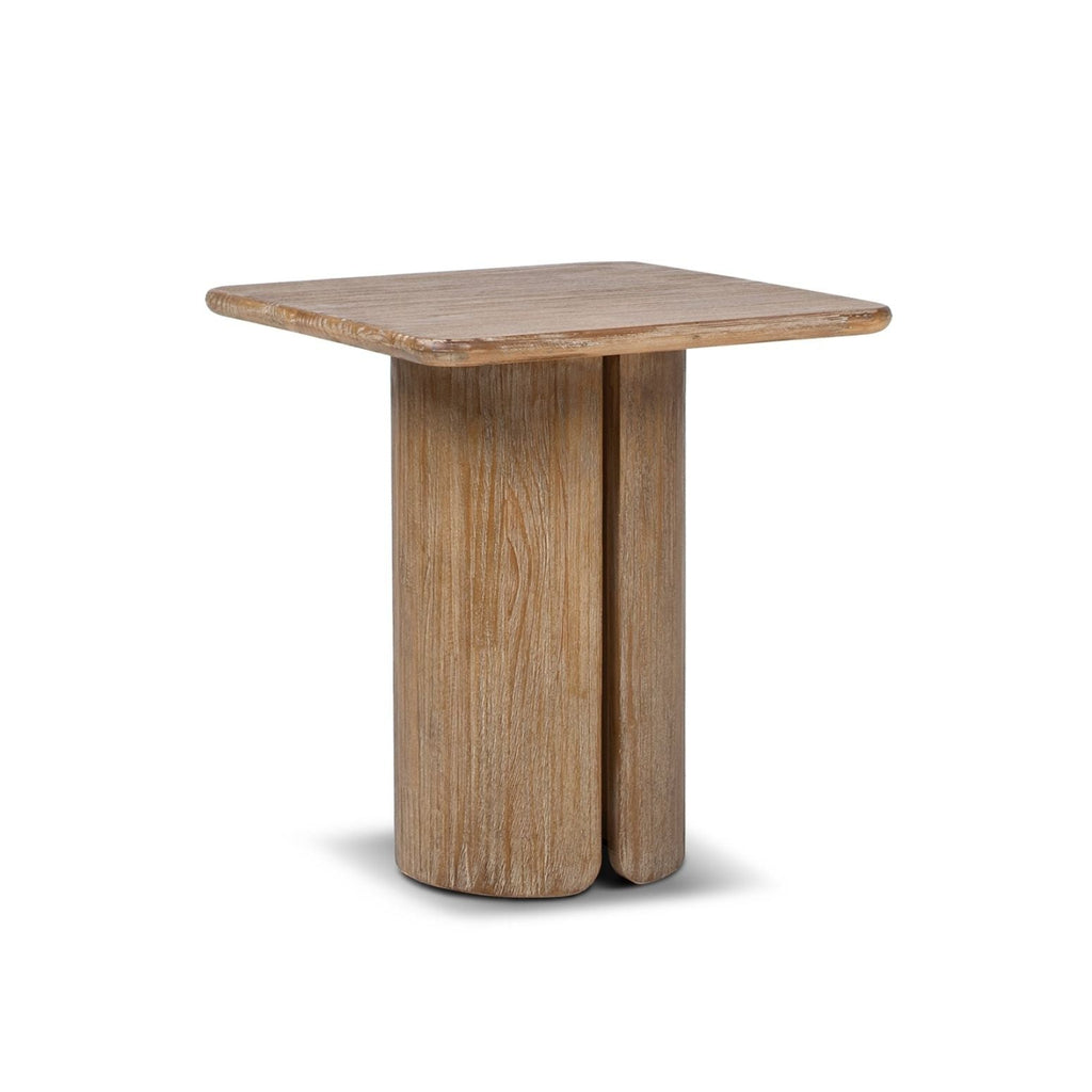 Antique Brown Square Pedestal Side Table with Sculptural Pedestal Base
