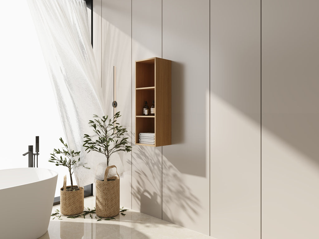 12 Inch Small Wall Mounted Storage Shelves with Plywood Construction - Oak