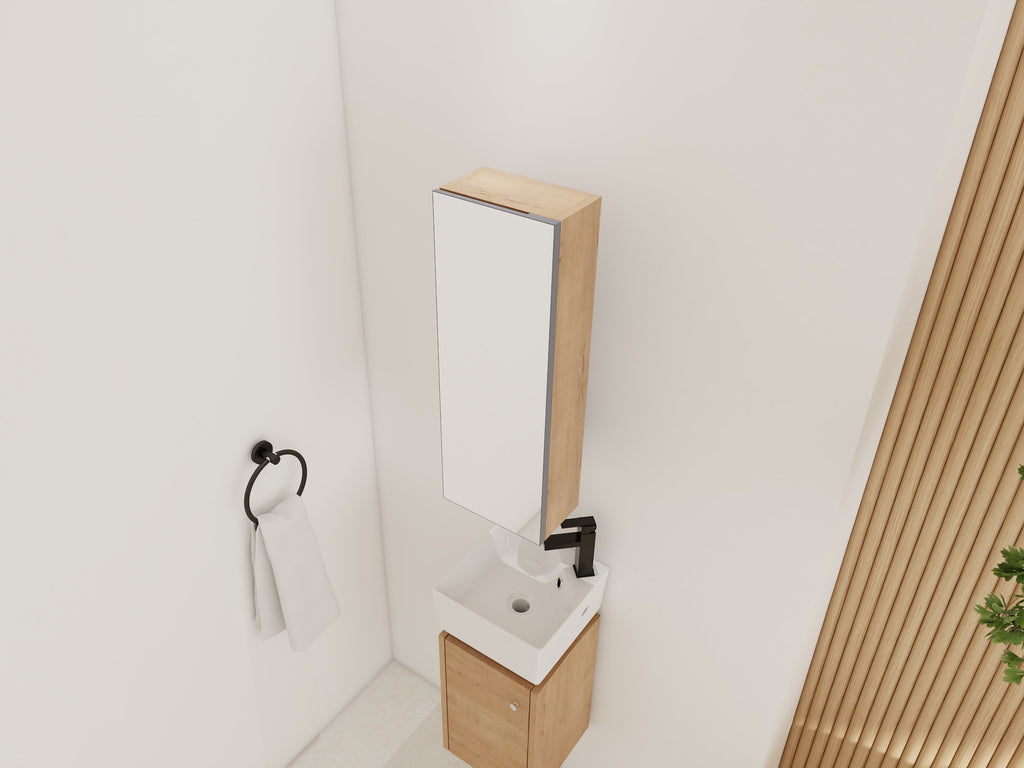 10'' Bathroom Mirror Cabinet with Adjustable Shelves - Imitative Oak