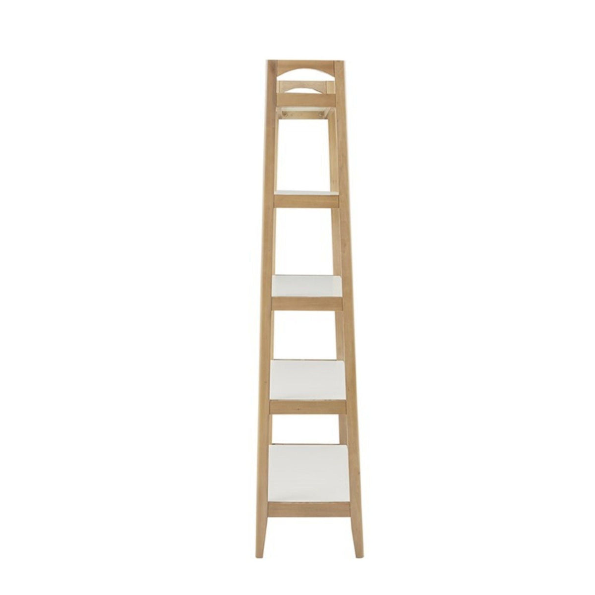 Off White & Natural Ladder Bookcase with 5 Shelves - Solid Wood Frame
