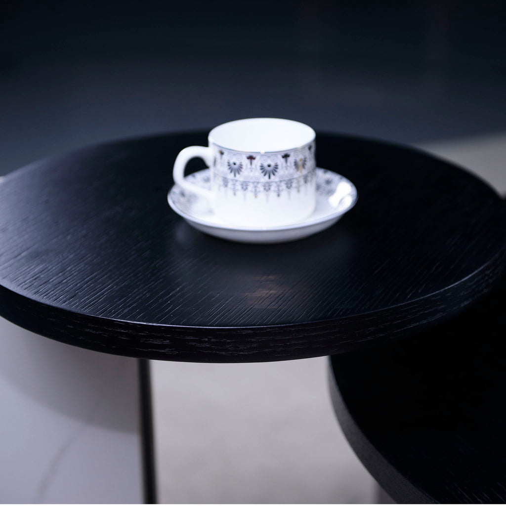 Round Coffee & End Table Set with Sintered Stone Legs - Black