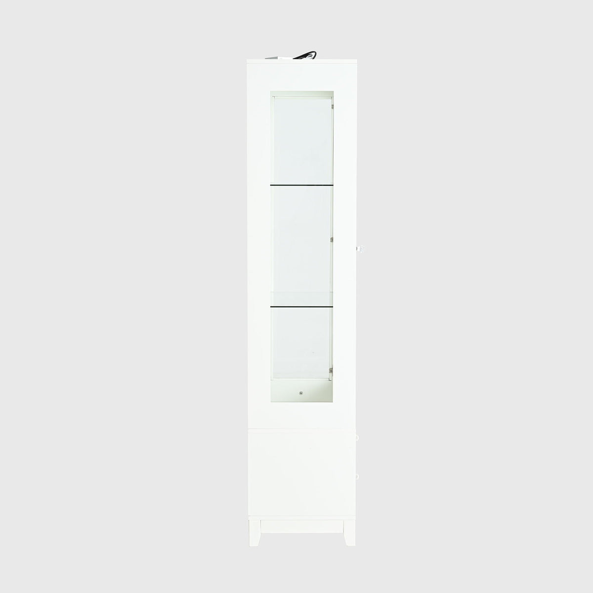 Modern Upholstered Glass Display Cabinet with Adjustable LED Light - White