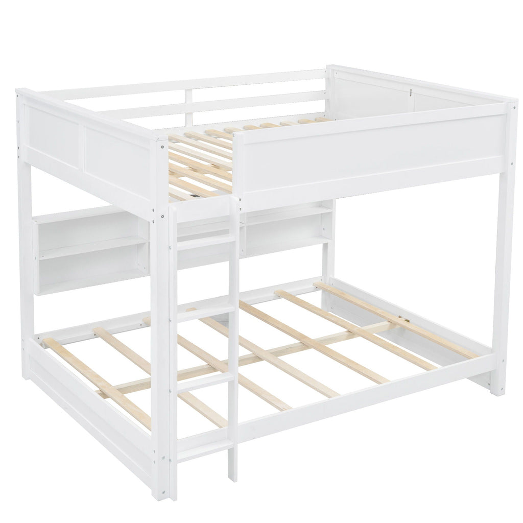 Queen Bunk Bed with Storage Cabinets and USB Ports - Dark Brown or White