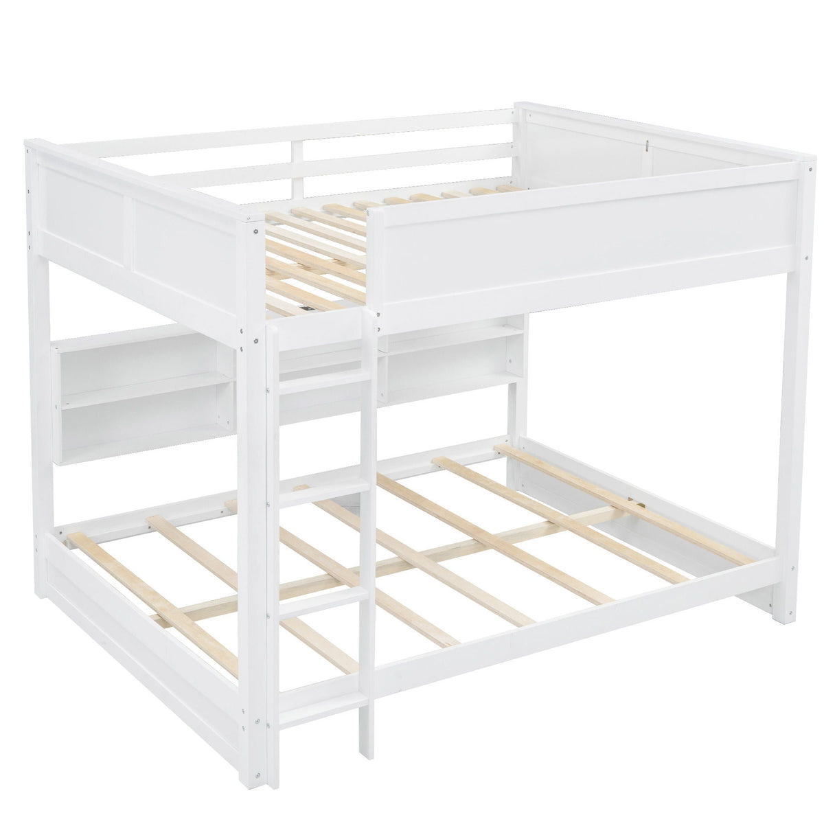 Queen Bunk Bed with Storage Cabinets and USB Ports - Dark Brown or White