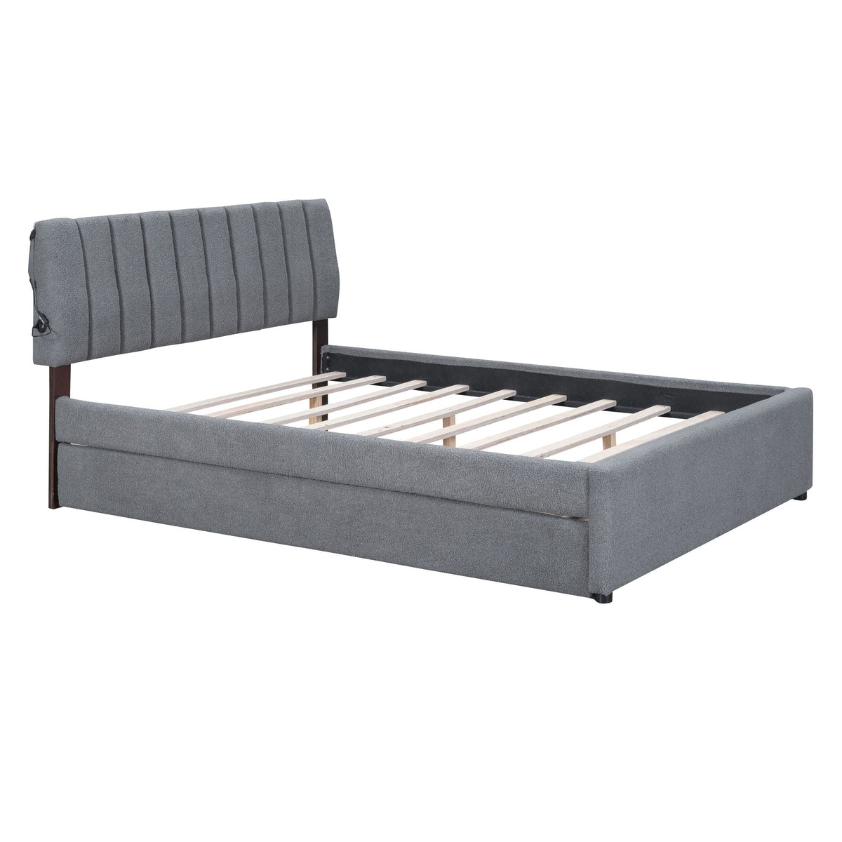 Upholstered Platform Bed With Trundle and LED Lights - Full or Queen