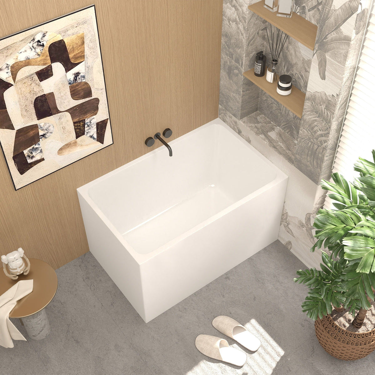 Gloss White Freestanding Bathtub with Drain – Rectangular Shape