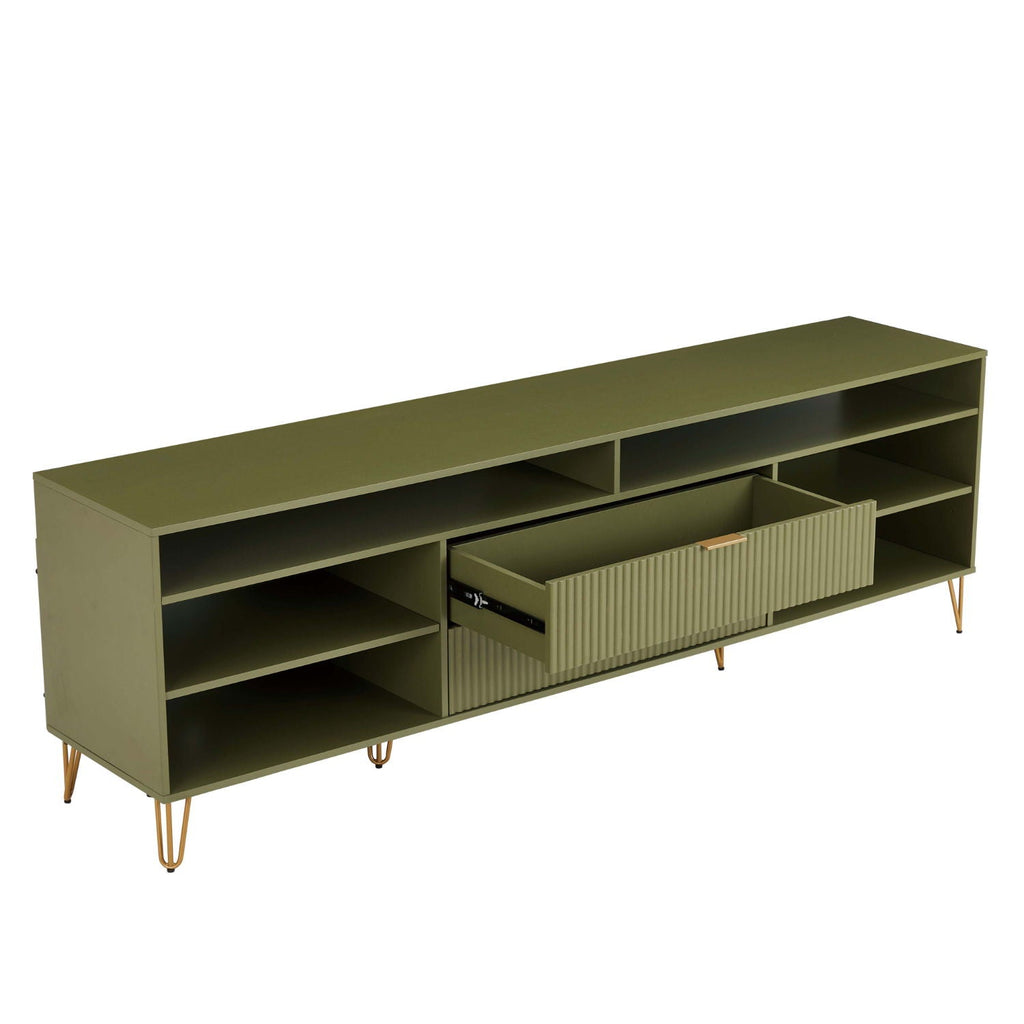 Fluted TV Stand with Storage and Metal Legs - Multiple Colors
