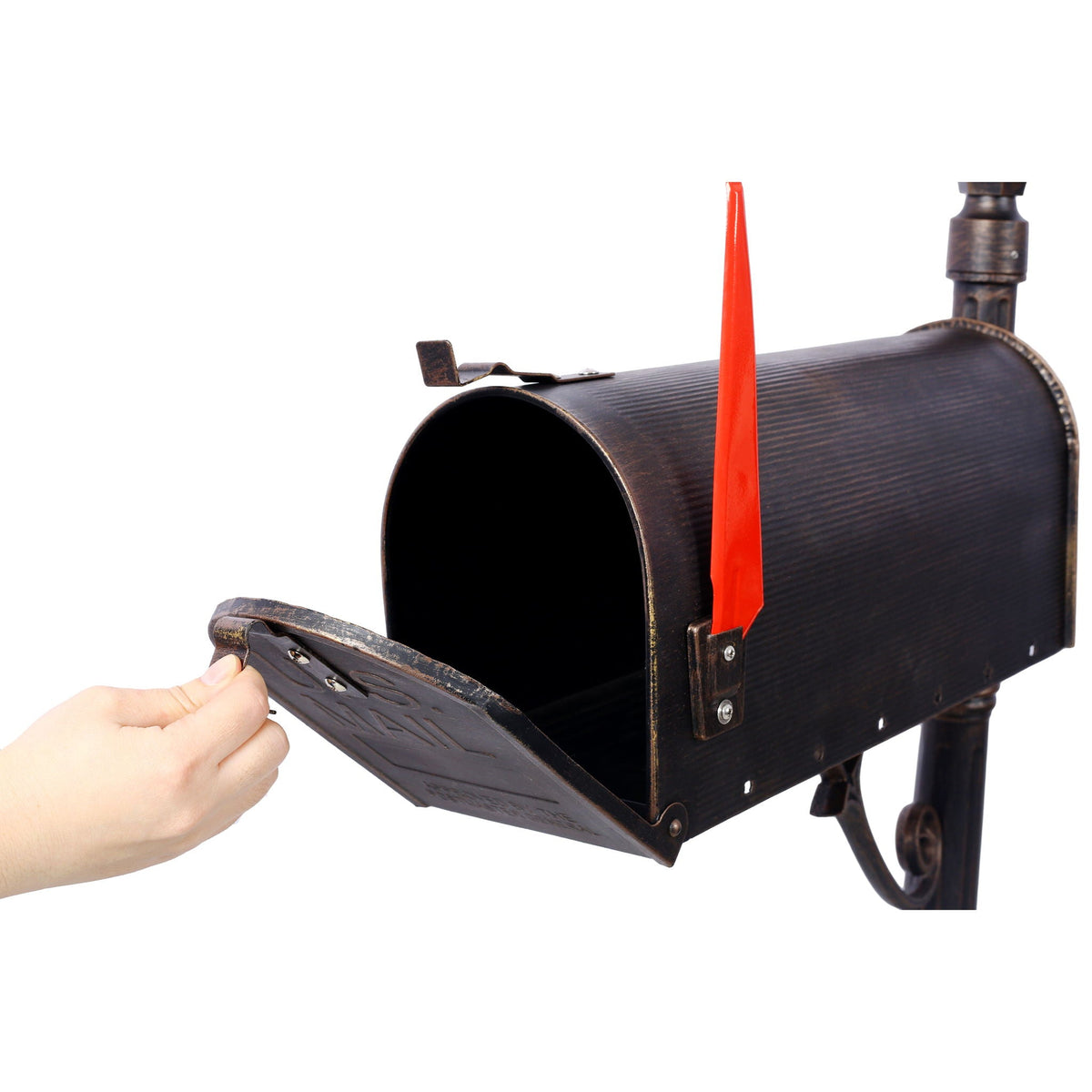 Heavy Duty Cast Aluminum Mailbox with Solar Light - Brown