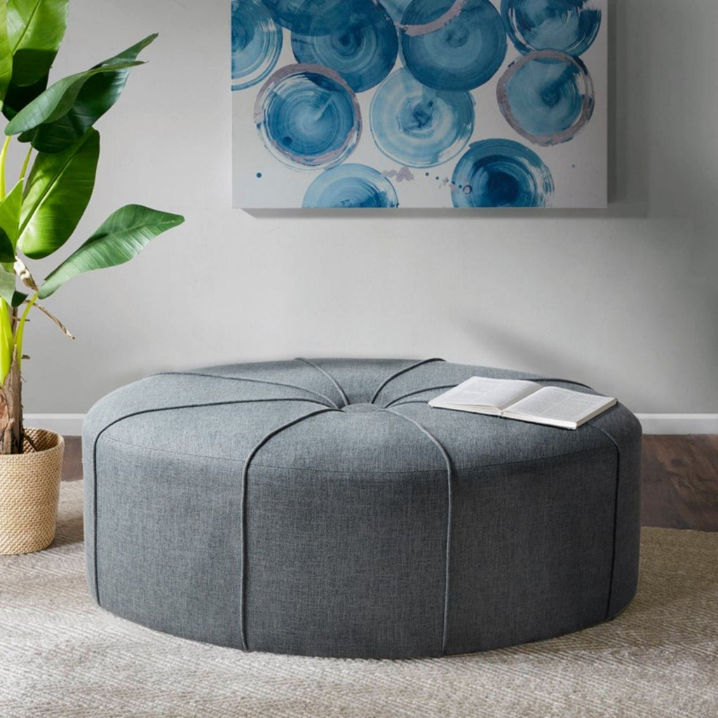 Large Cocktail Ottoman with Button Tufted Center - Blue or Beige