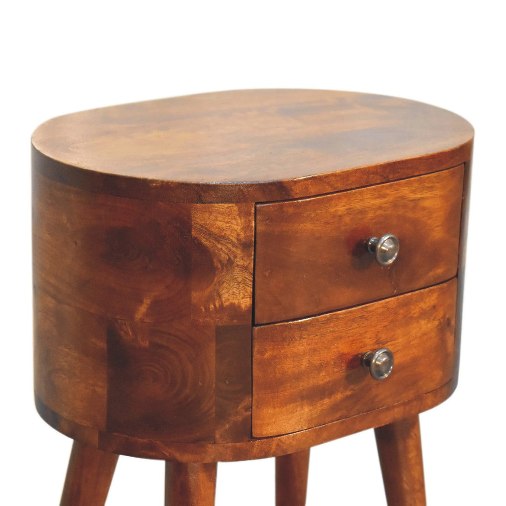 Solid Wood Mini Chestnut Nightstand with Rounded Design - 2 Drawers
