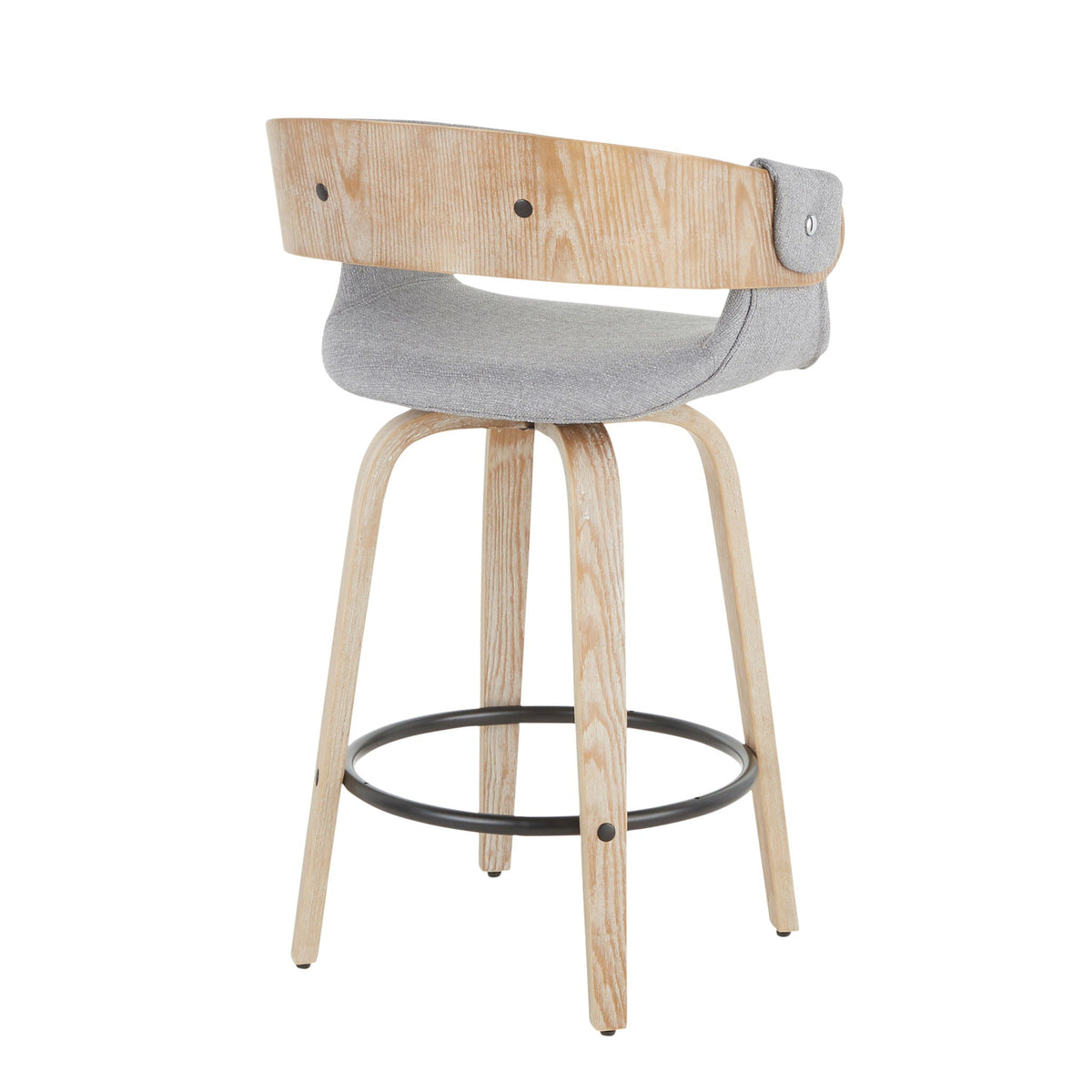 Farmhouse Counter Stool Set with Cushioned Gray Seat - White Washed