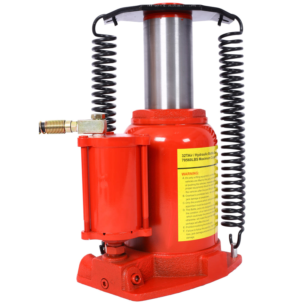 32 Ton Capacity Air Hydraulic Bottle Jack with Adjustable Lift - Steel