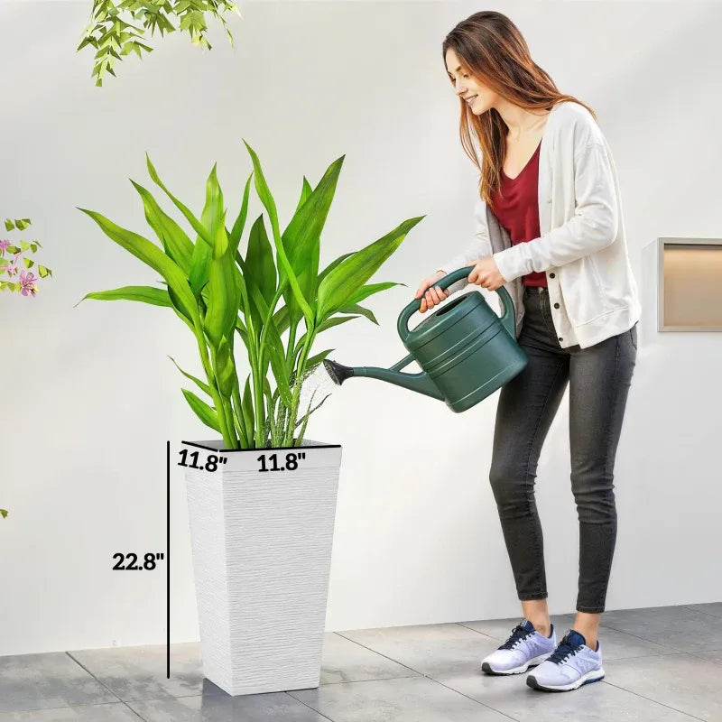 Stackable Tapered Planters Set of 3 with Wheels and Drainage - White Stone Look