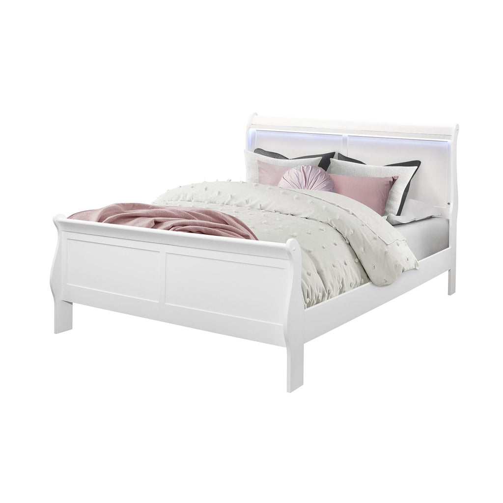 Modern Sleigh Bed with LED Lighting - Blue or White