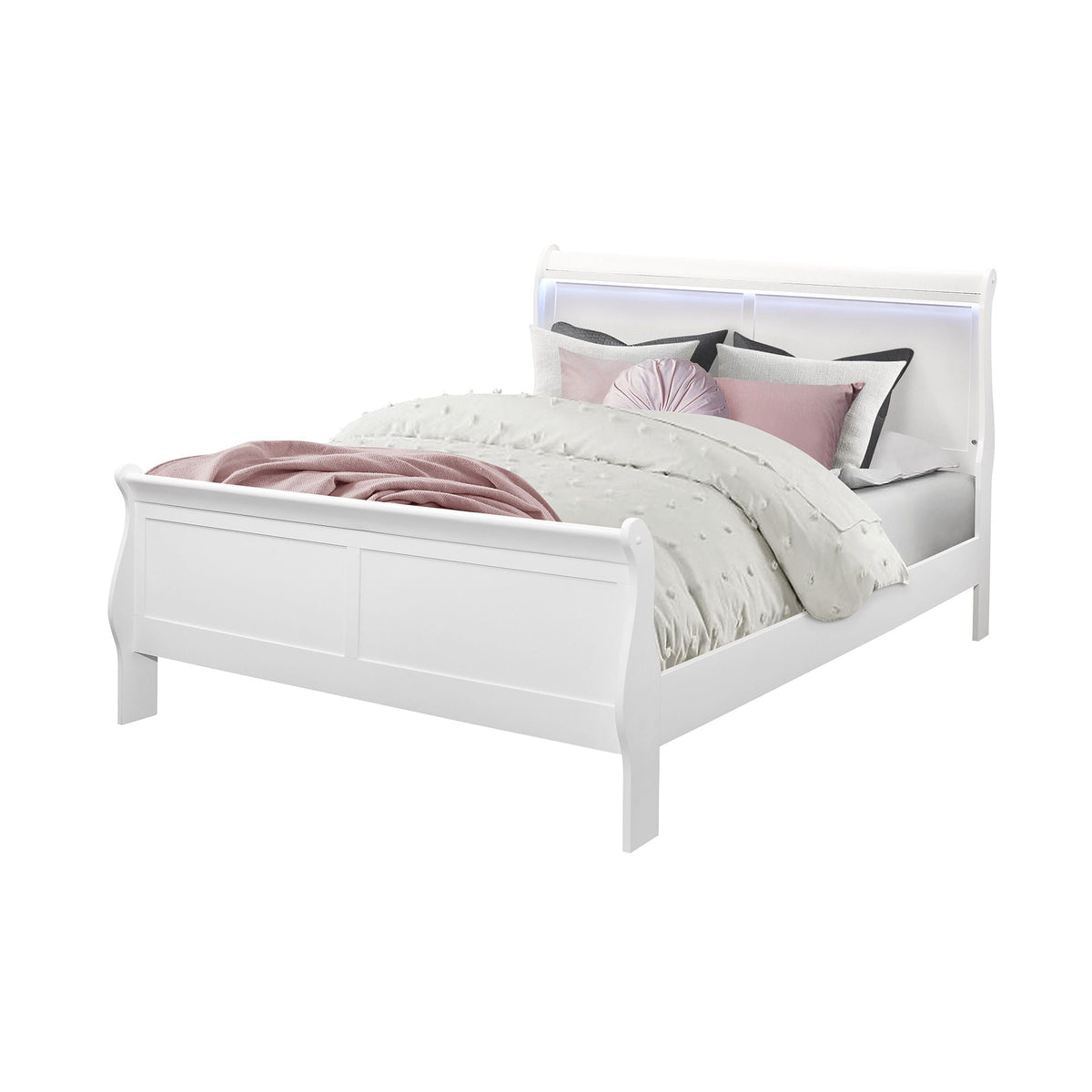 Modern Sleigh Bed with LED Lighting - Blue or White