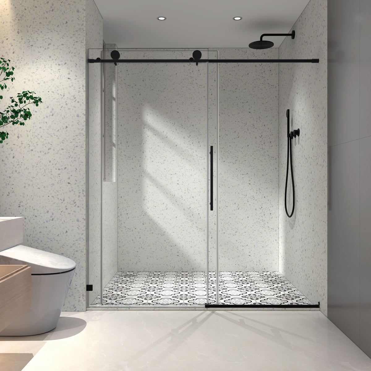 Matte Shower Door with Soft-Closing Function - Matte Black