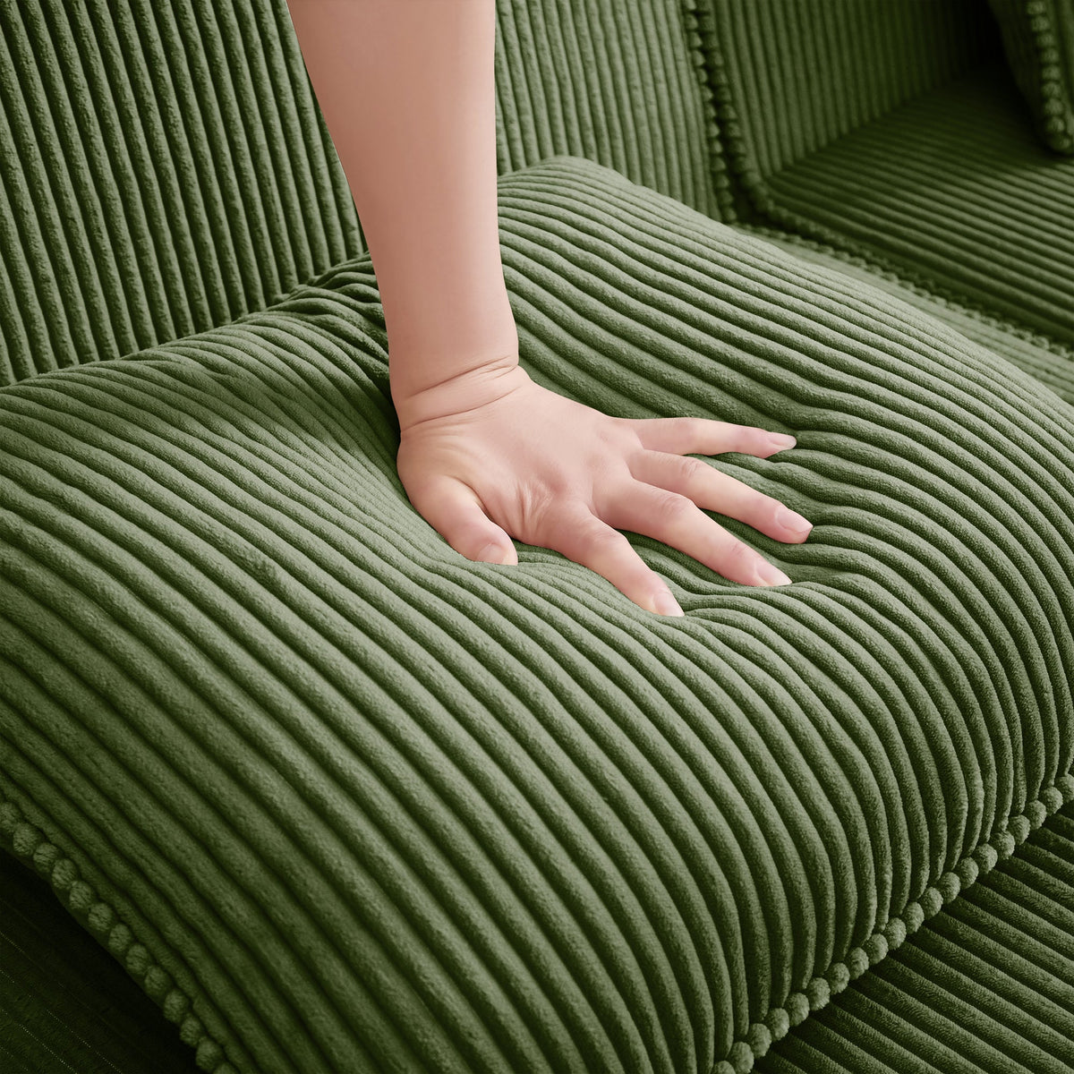 Armless Sofa with Pillow with Plush Green Corduroy - Green