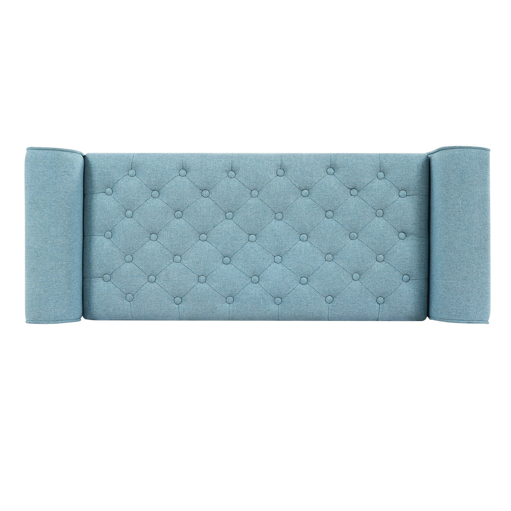 Light Blue Tufted Storage Bench with Upholstered Seating - Light Blue