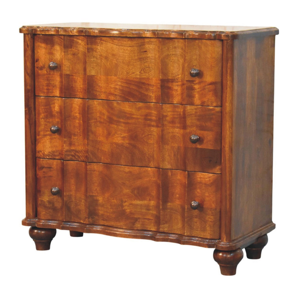Solid Wood Lume 3 Drawer Chest with Handcrafted Detailing - Chestnut
