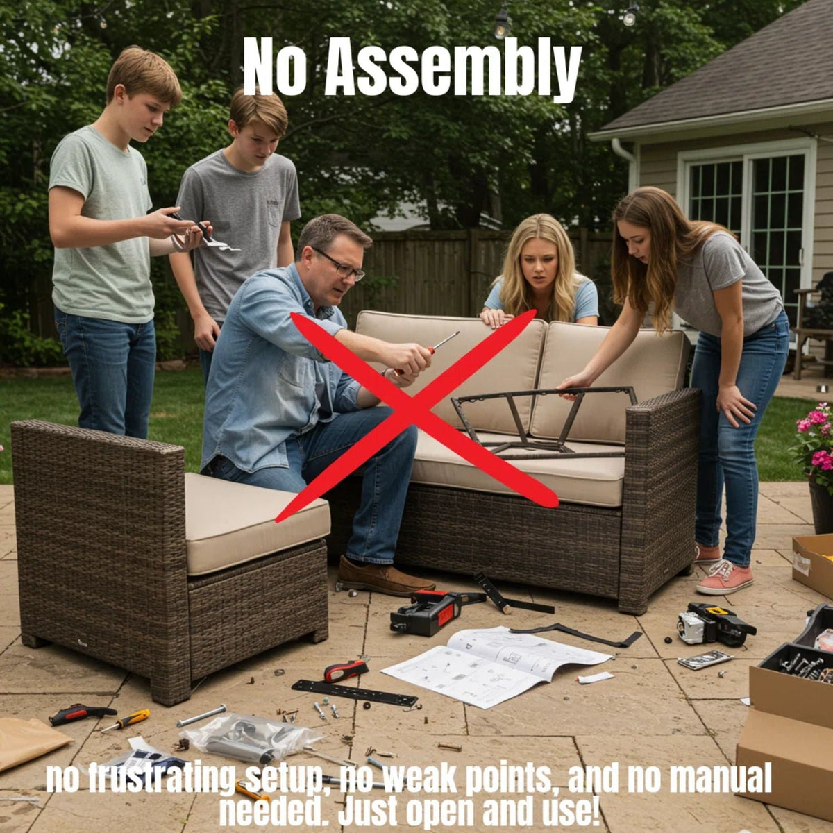 Modern Patio Rattan Sectional Set with Cushions - Multiple Colors