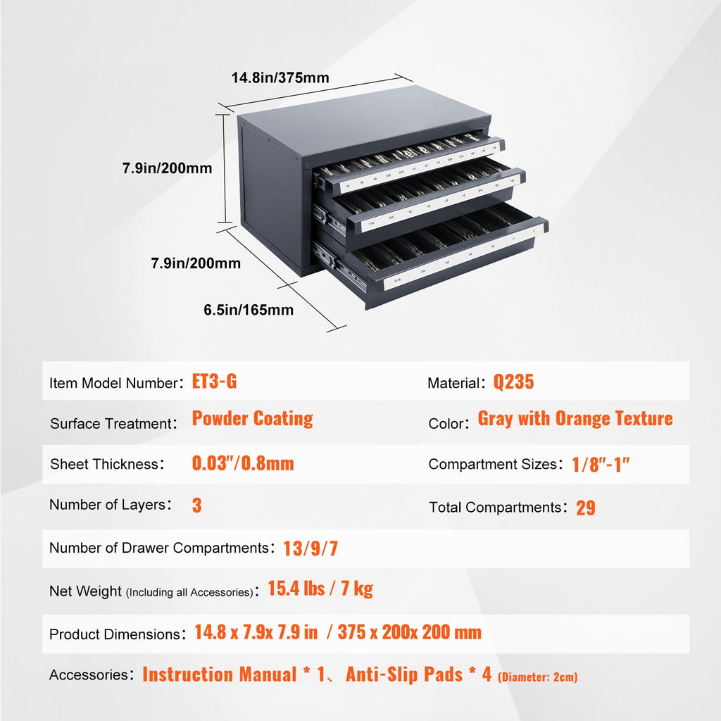 End Mill Dispenser Cabinet with 29 Compartments - Steel