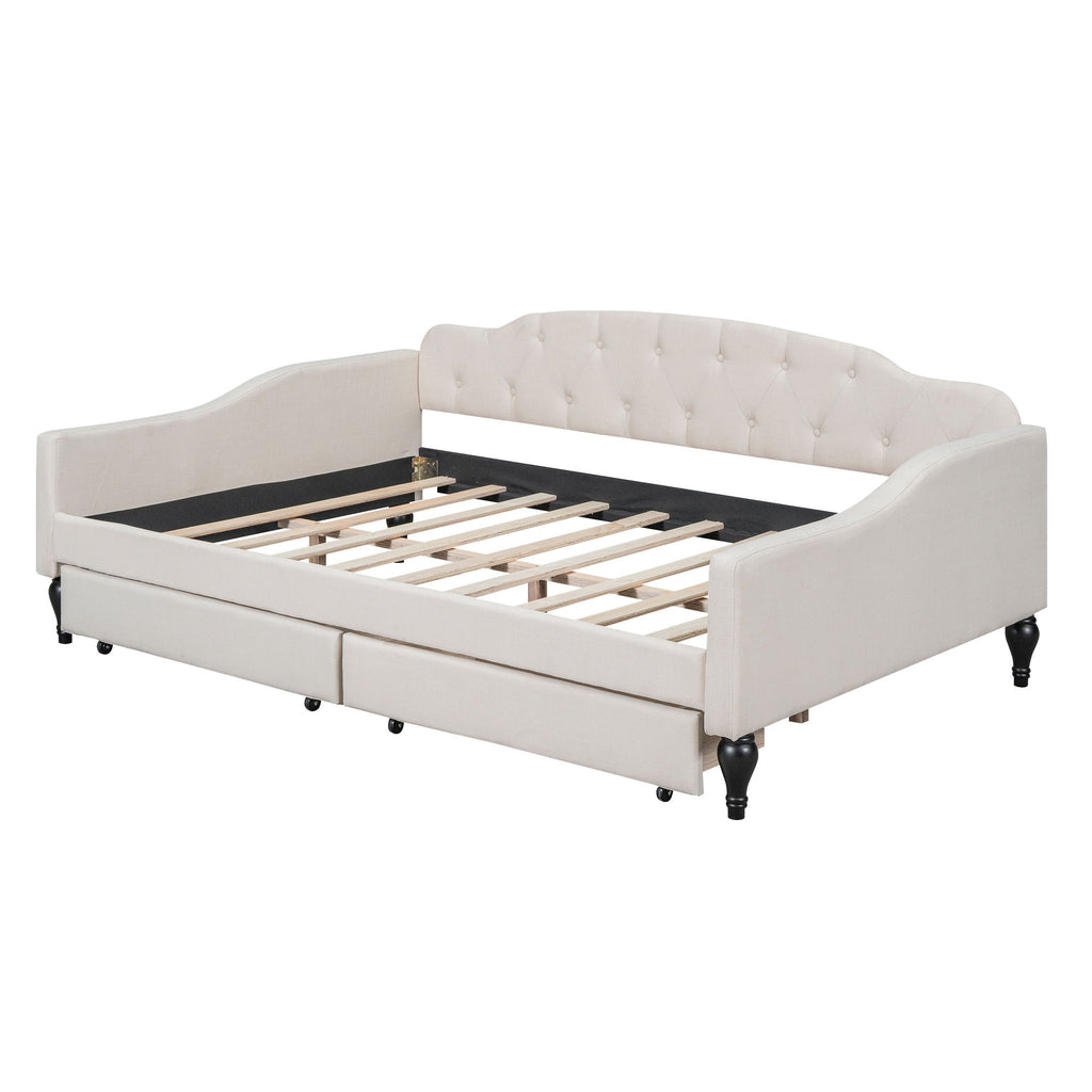 Upholstered Tufted Daybed with Storage Options - Beige