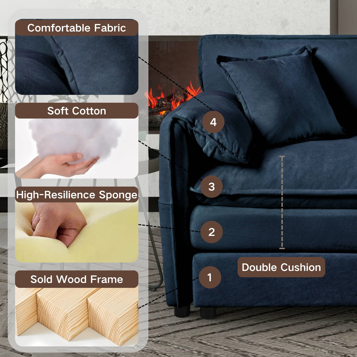 Modern Upholstered Sofa Chair with Dual-Layer Cushions – Chenille