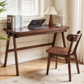 Solid Rubber Wood Computer Desk with Retro Design - Natural Wood