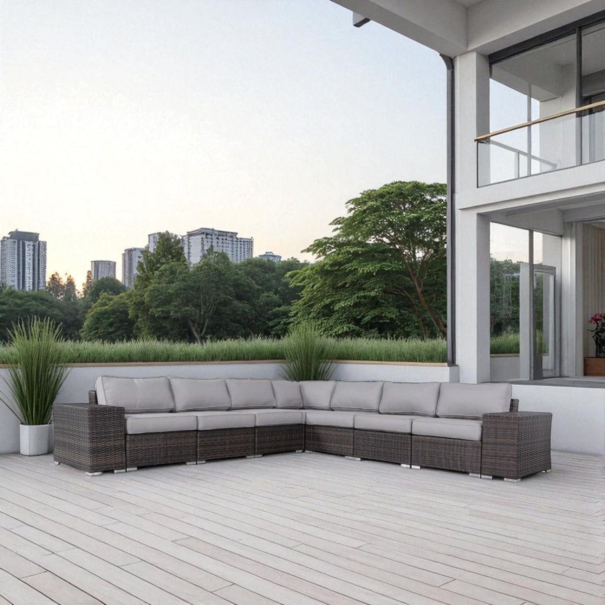 Rattan Sectional Sofa Set with Cushions - Gray, Dark Brown, or Beige