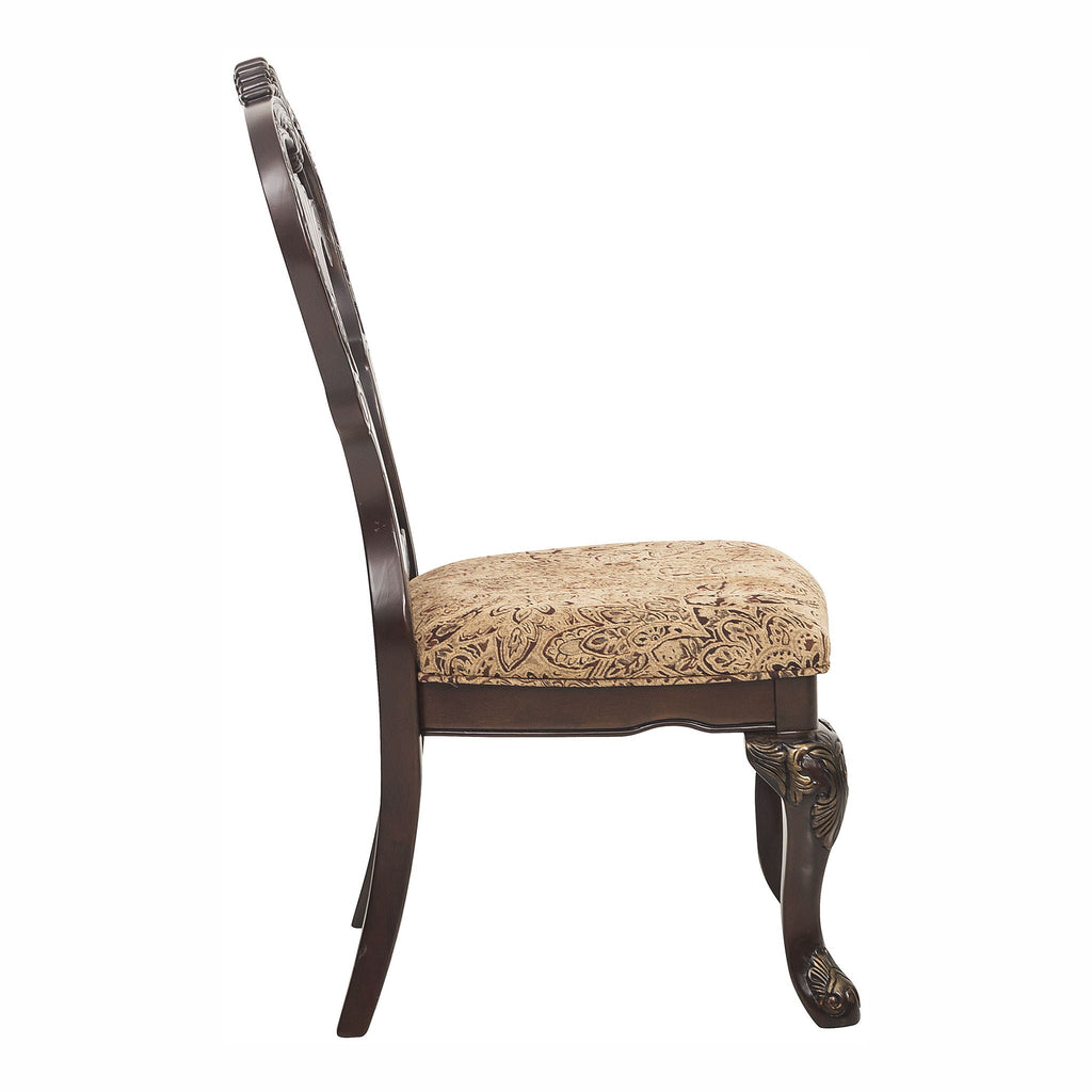 Traditional Cherry Side Chair Set with Upholstered Seats - 2 Piece