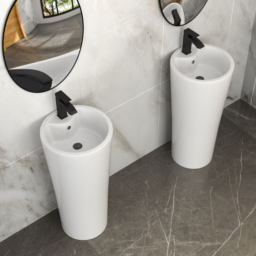 15" Pedestal Sink with Space Saving Design - White