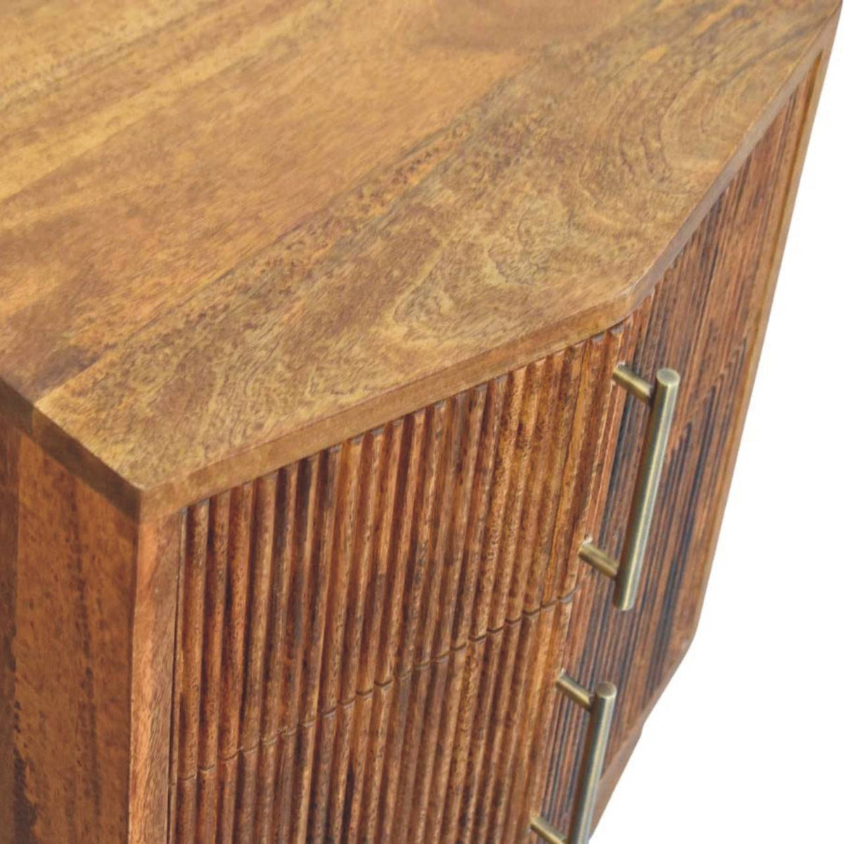 Solid Wood Louvre Bedside Unit with Fluted Drawer - Winewood Oak Finish