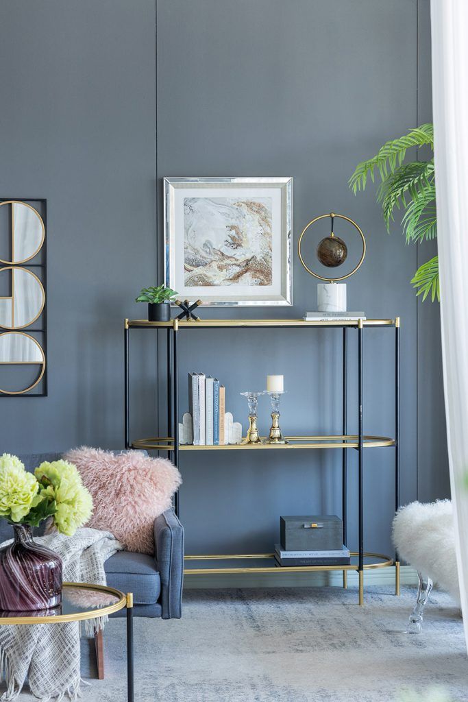 3 Tier Metal Console Table with Mirrored Shelves - Golden Black
