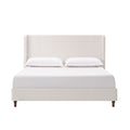 Tall Headboard Upholstered Bed with No Box Spring Needed - Cream