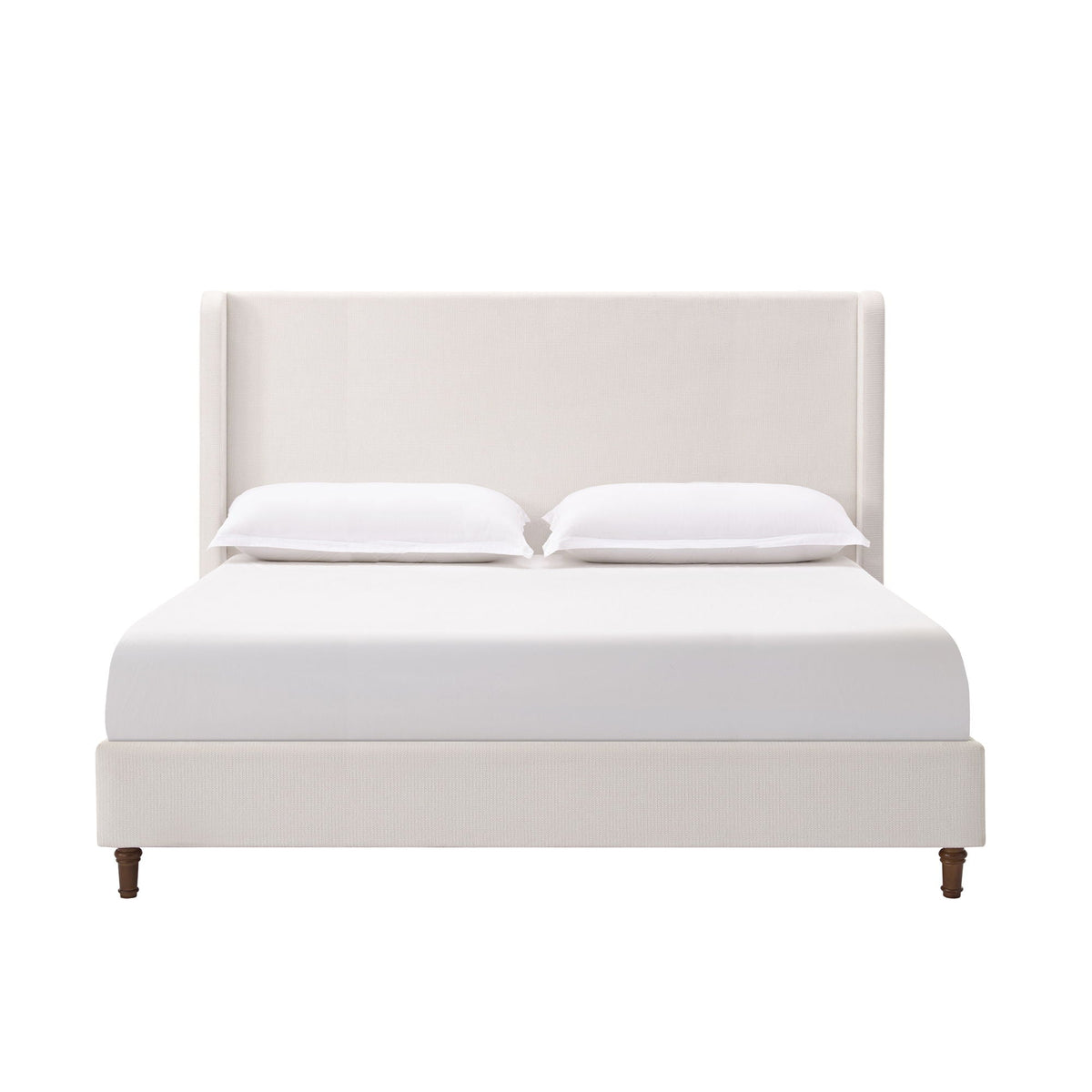 Tall Headboard Upholstered Bed with No Box Spring Needed - Cream
