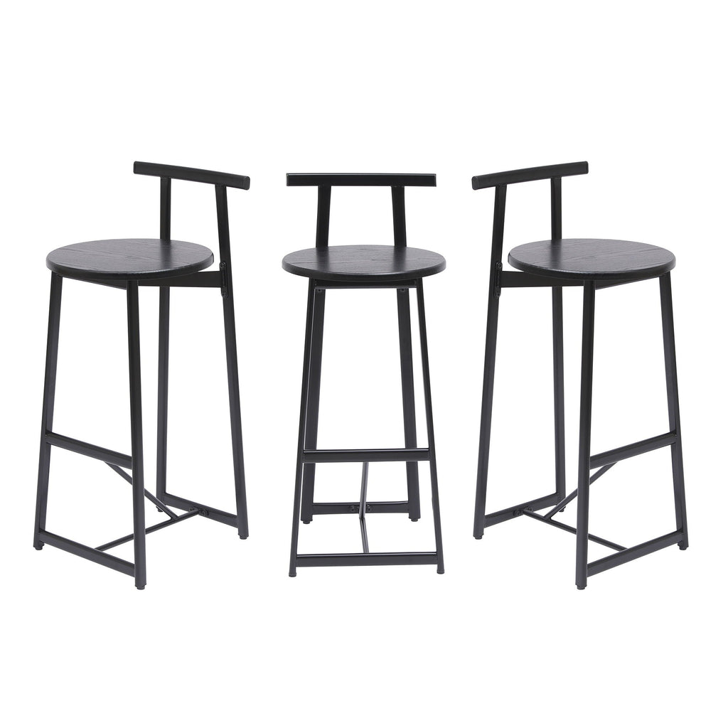 Modern Bar Stools with Backrest for Kitchen – Set of 3 – White or Black