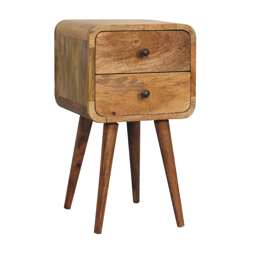Solid Wood Mini Curved Nightstand with 2 Drawers - Oak-ish