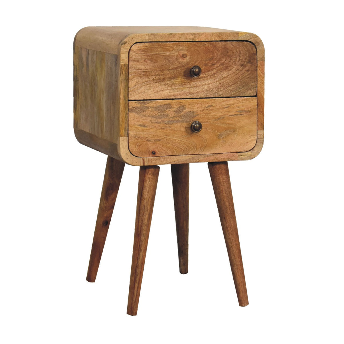 Solid Wood Mini Curved Nightstand with 2 Drawers - Oak-ish