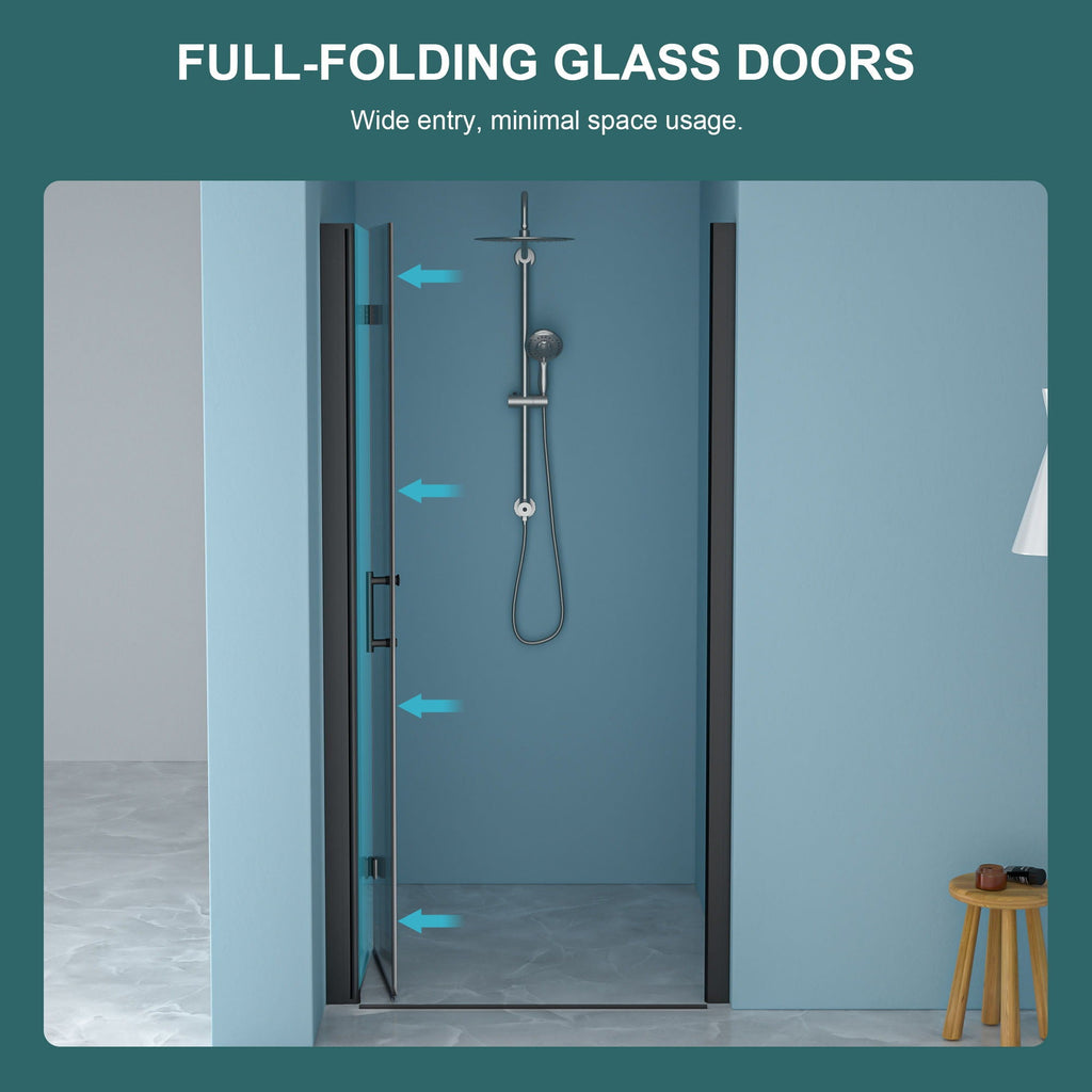 Fold Frameless Shower Door with Tempered Glass - Bi-Fold Modern Design