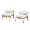 La Fiora Outdoor Patio Iron Club Chair Set with Teak Finish - Off White