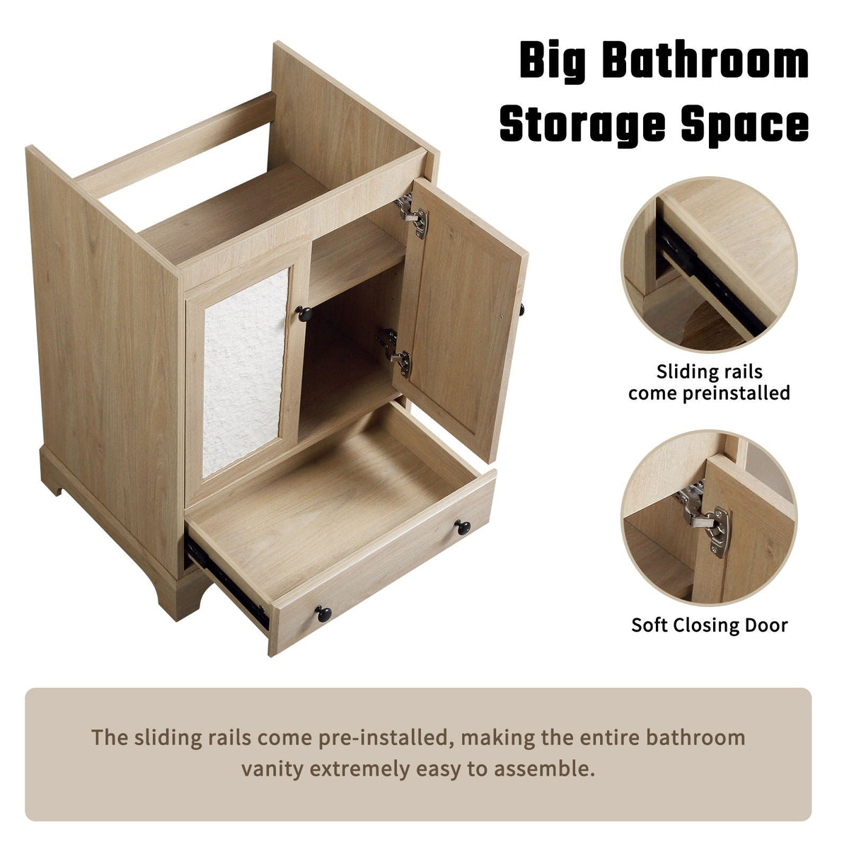 Brown Bathroom Vanity with Ceramic Basin, 1 Drawer Free Standing Storage