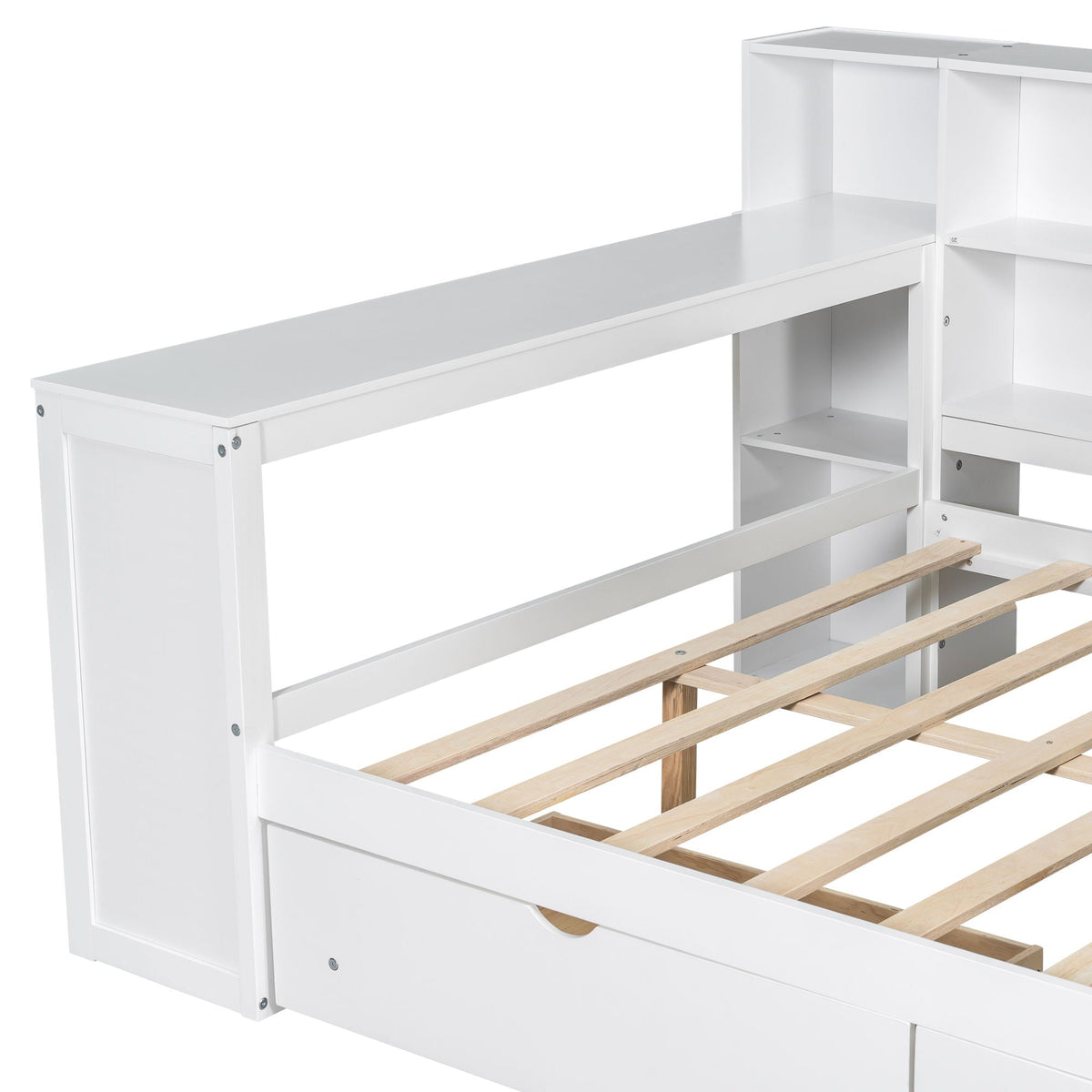 Platform Storage Bed with Shelves, Desk, Charging Station & LED - Full Size