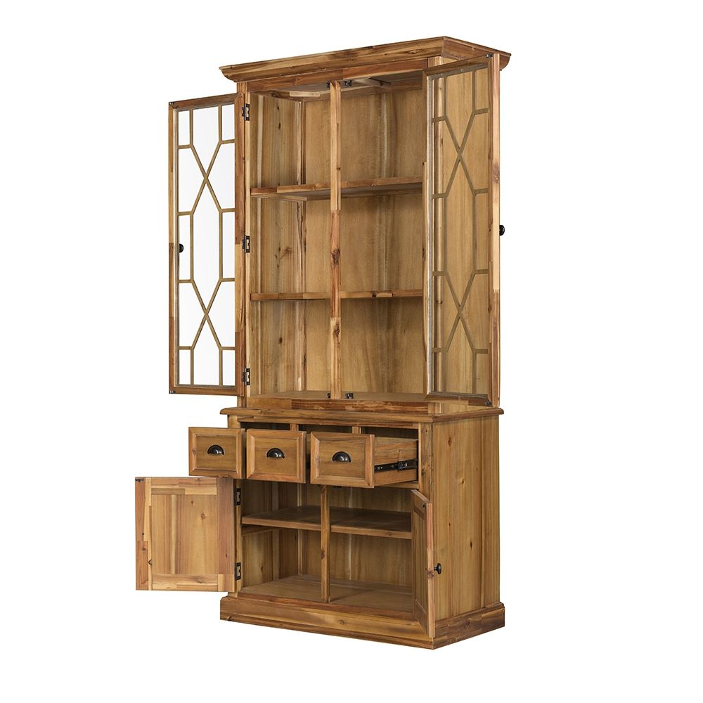 Solid Acacia Wood Accent Cabinet with Glass Doors - Light Blue or Light Brown